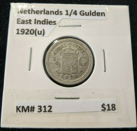 Netherlands East Indies 1920(u) 1/4 Gulden KM# 312