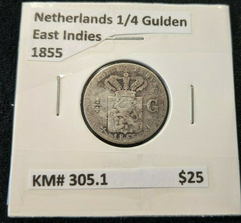 Netherlands East Indies 1855 1/4 Gulden KM# 305.1