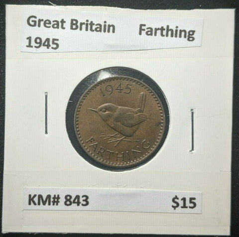 Great Britain 1945 1/4d  Farthing KM# 843         #352   #16A