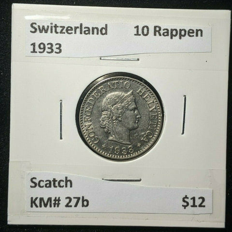 Switzerland 1933 10 Rappen Scratch KM# 27b      #0166   #12B