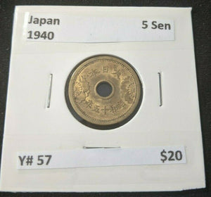 Japan 1940 5 Sen y# 57     # 211  10A