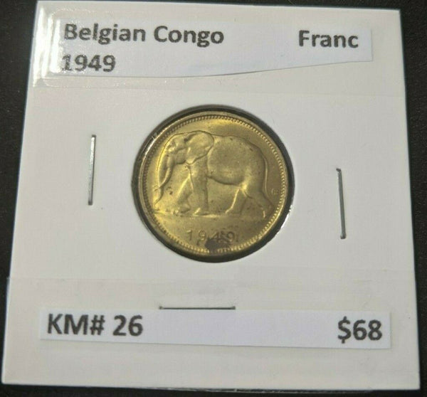 Belgian Congo 1949 Franc KM# 26    # 134