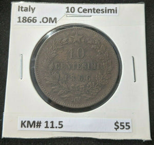 Italy 1866 .OM 10 Centesimi KM# 11.5      #069