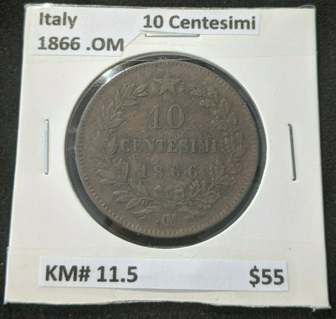 Italy 1866 .OM 10 Centesimi KM# 11.5      #069