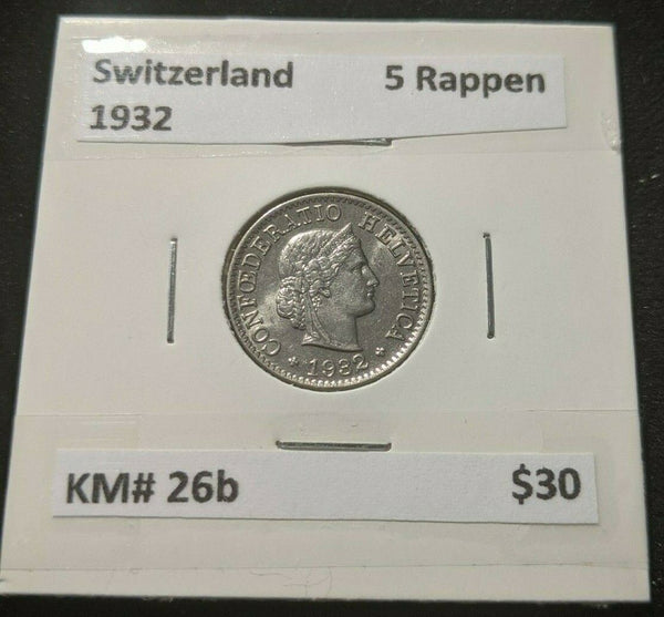 Switzerland 1932 5 Rappen KM# 26b      #0176    #12A