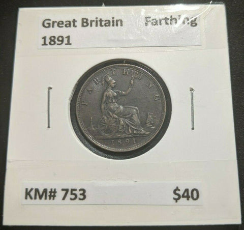 Great Britain 1891 1/4d Farthing KM# 753       #199