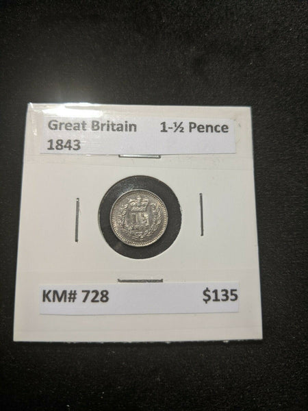 Great Britain 1843 1-1/2 Pence KM# 728   #0667 #16B