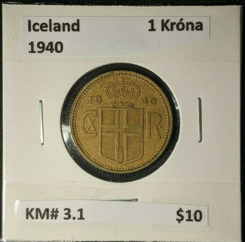 Iceland 1940 1 Krona KM# 3.1    #052