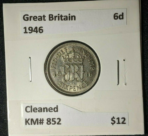 Great Britain 1946 Sixpence 6d KM# 852 Cleaned     #262