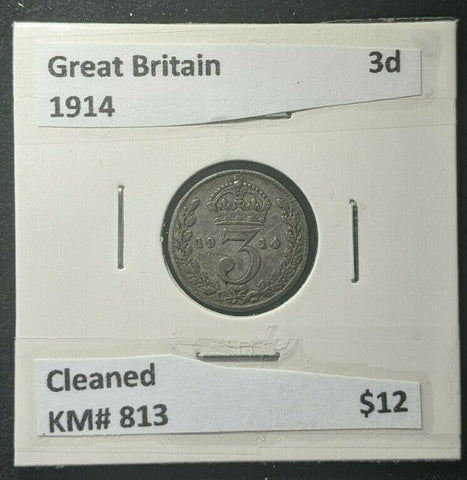 Great Britain 1914 Threepence 3d KM# 813 Cleaned #416 #16B