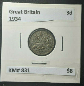 Great Britain 1934 Threepence 3d KM# 831 #133	16B