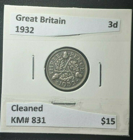 Great Britain 1932 Threepence 3d KM# 831 Cleaned #389	16B