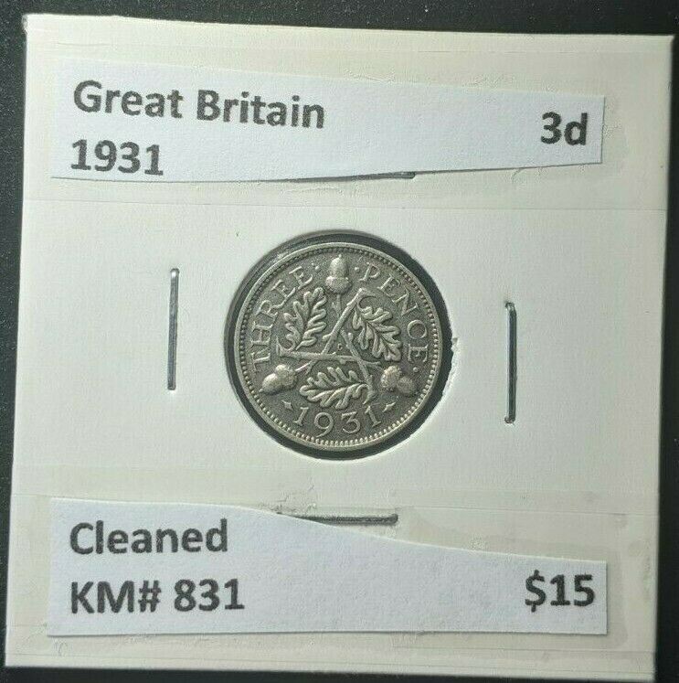 Great Britain 1931 Threepence 3d KM# 831 Cleaned #208  #15B