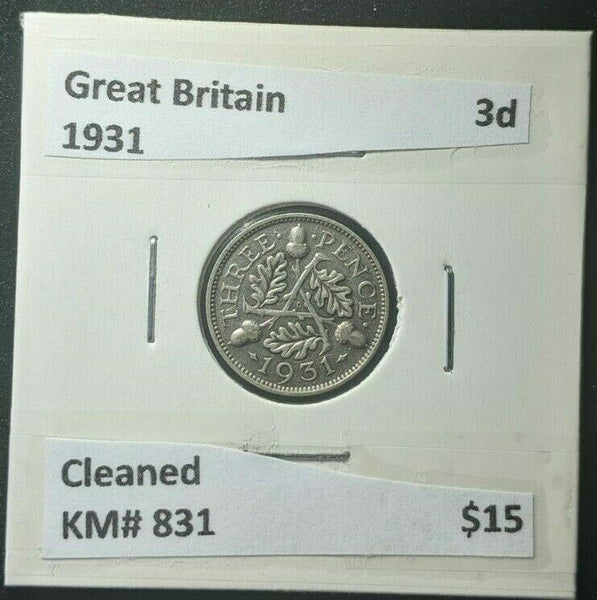 Great Britain 1931 Threepence 3d KM# 831 Cleaned #208  #15B