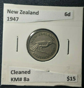 New Zealand 1947 Sixpence 6d KM# 8a Cleaned   #323