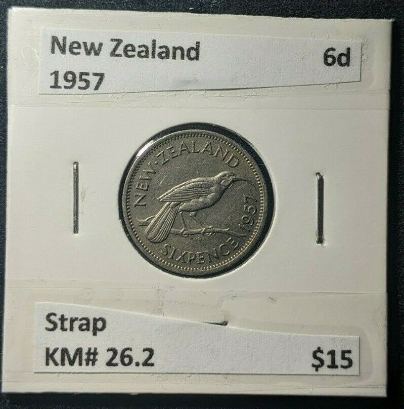 New Zealand 1957 Sixpence 6d Strap KM# 26.2   #071