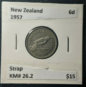 New Zealand 1957 Sixpence 6d Strap KM# 26.2   #071