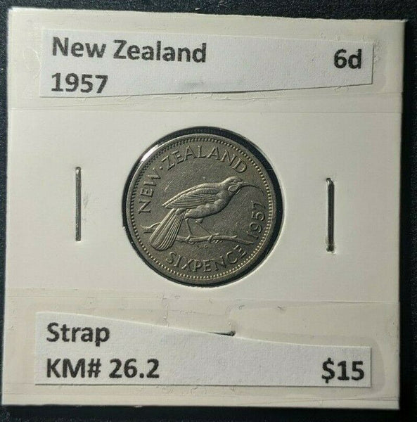 New Zealand 1957 Sixpence 6d Strap KM# 26.2   #071
