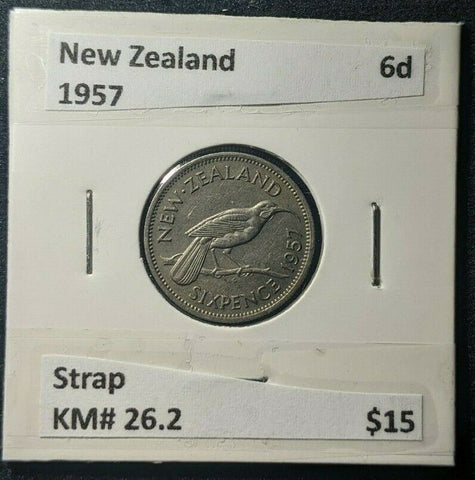 New Zealand 1957 Sixpence 6d Strap KM# 26.2   #071