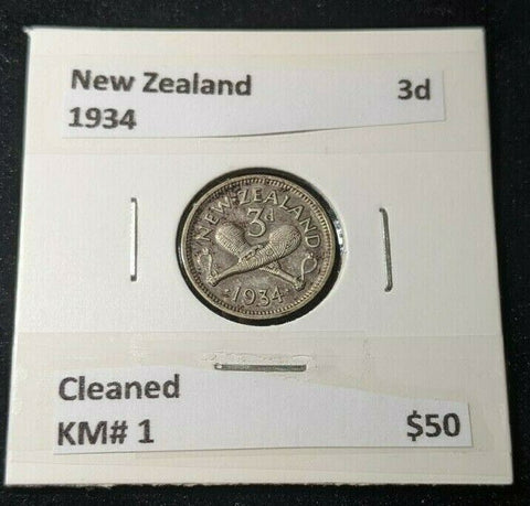 New Zealand 1934 Threepence 3d KM# 1 Cleaned  #114