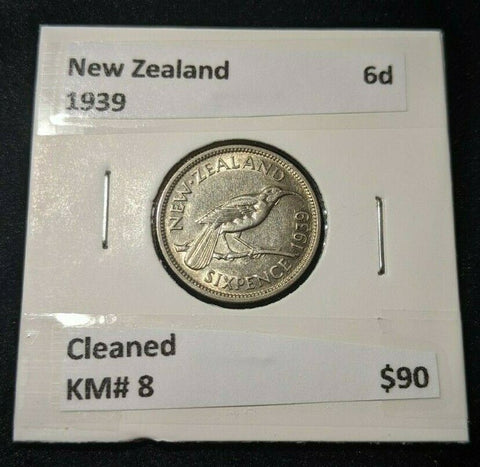 New Zealand 1939 Sixpence 6d KM# 8 Cleaned   #302