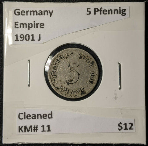 Germany Empire 1901 J 5 Pfennig KM# 11 Cleaned    #016  7B