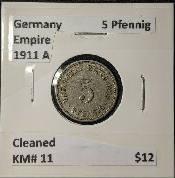 Germany Empire 1911 A 5 Pfennig KM# 11 Cleaned    #068  7B