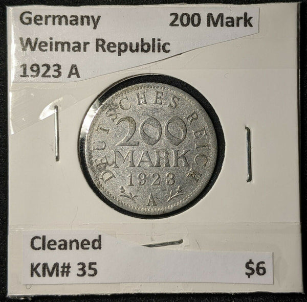 Germany Weimar Republic 1923 A 200 Pfennig KM# 35 Cleaned   #175