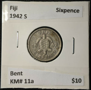 Fiji 1942 S Sixpence 6d KM# 11a Bent   #625