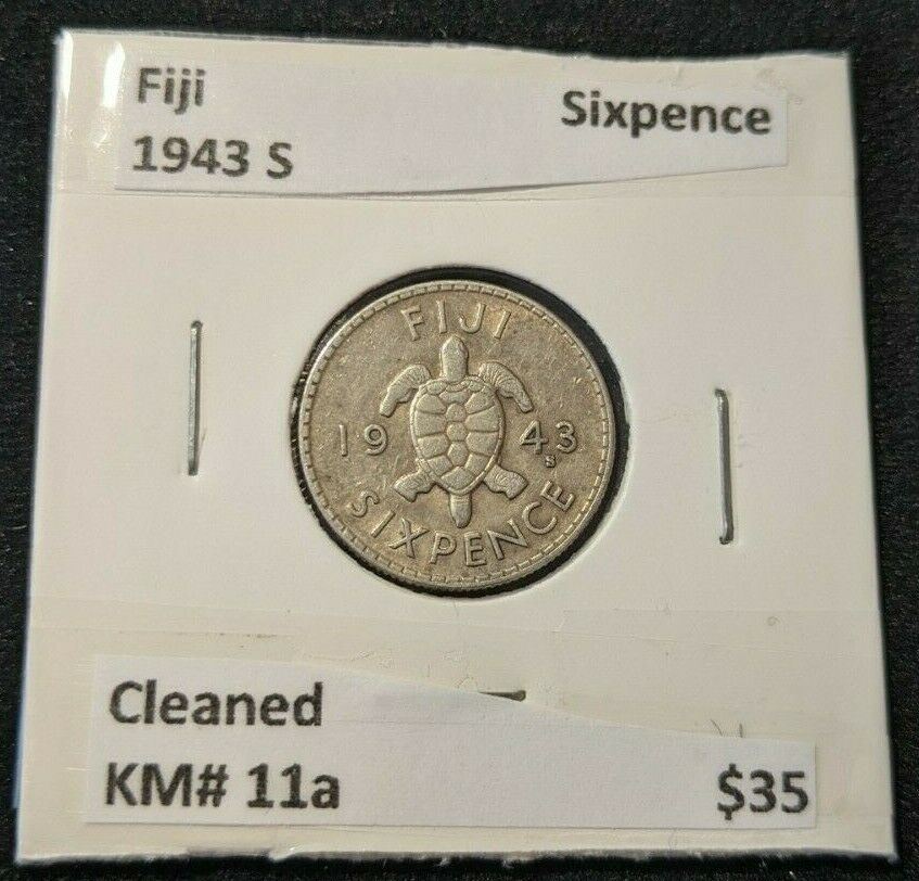 Fiji 1943 S Sixpence 6d KM# 11a Cleaned   #144