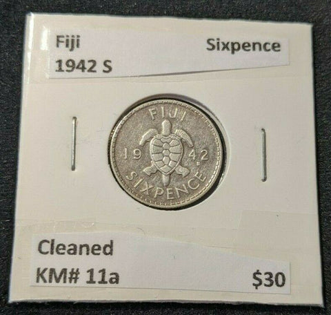 Fiji 1942 S Sixpence 6d KM# 11a Cleaned   #461
