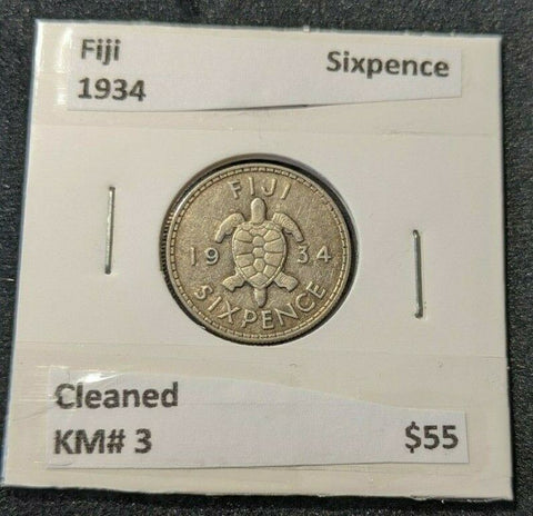 Fiji 1934 Sixpence 6d KM# 3 Cleaned   #453
