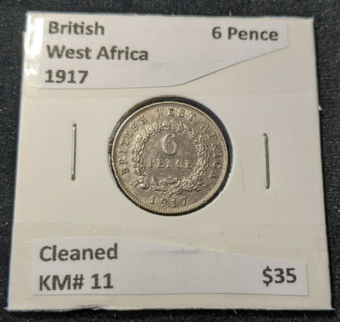 British West Africa 1917 6 Pence 6d KM# 11 Cleaned      #339