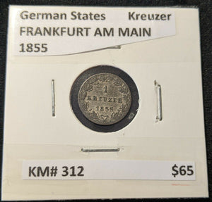 German States FRANKFURT AM MAIN 1855 Kreuzer KM# 312     #148  7A