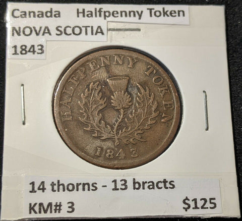 Canada NOVA SCOTIA 1843 Half Penny Token KM# 3 14 thorns - 13 bracts    #039