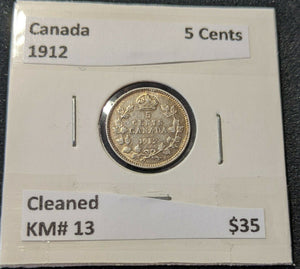 Canada 1912 5 Cents 5c KM# 13 Cleaned      #109     9C