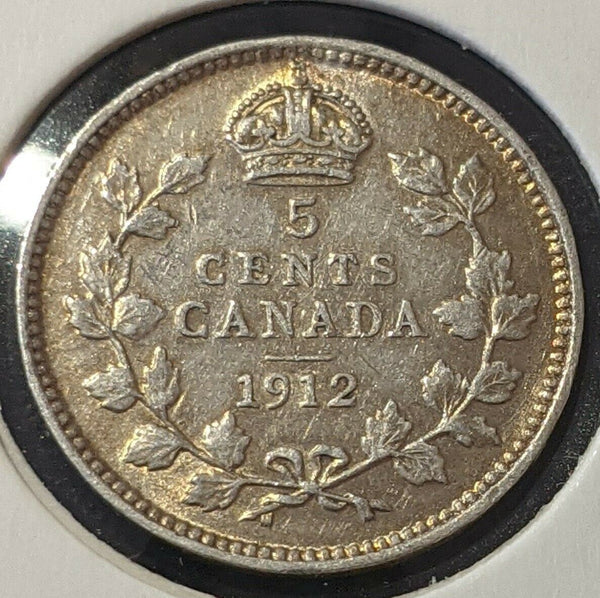 Canada 1912 5 Cents 5c KM# 13 Cleaned      #109     9C