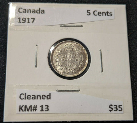 Canada 1917 5 Cents 5c KM# 13 Cleaned      #222   9A