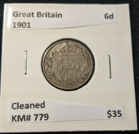 Great Britain 1901 Sixpence 6d KM# 779 Cleaned      #406