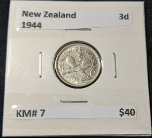 New Zealand 1944 Threepence 3d KM# 7        #381