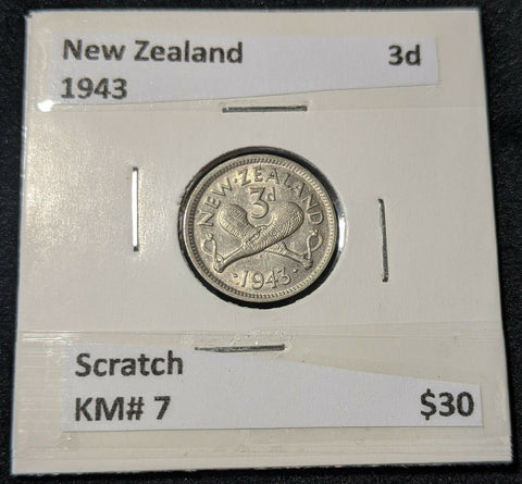 New Zealand 1943 Threepence 3d KM# 7  Scratch      #780