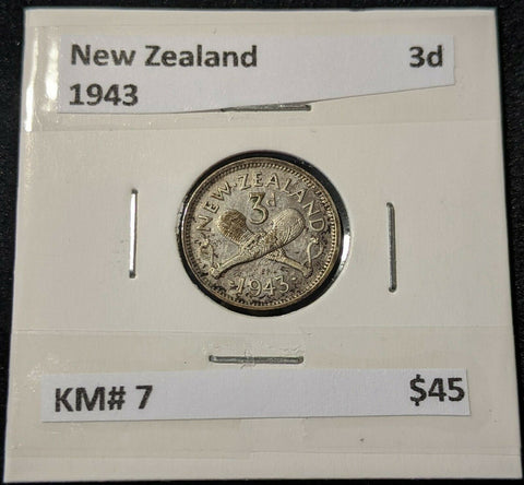 New Zealand 1943 Threepence 3d KM# 7         #254