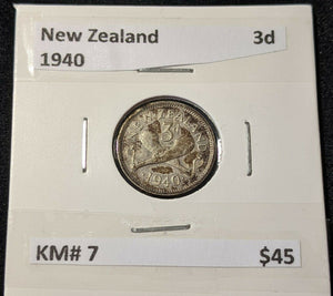 New Zealand 1940 Threepence 3d KM# 7         #290