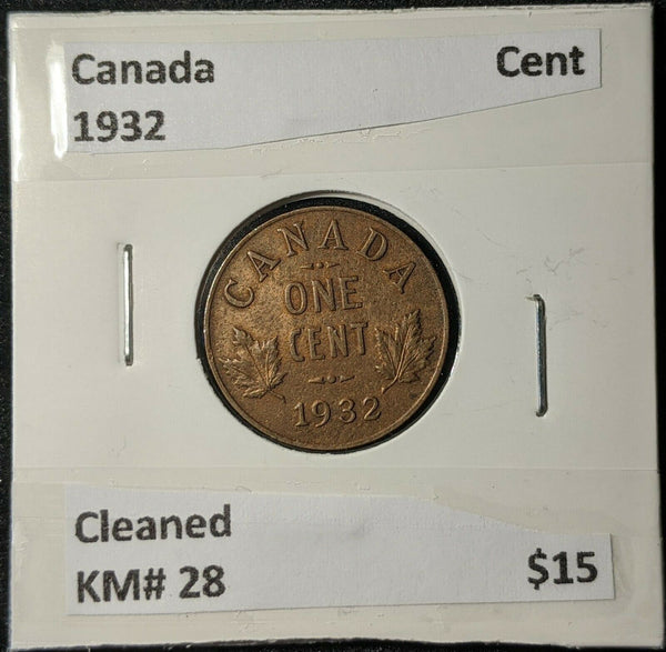 Canada 1932 Cent 1c KM# 28 Cleaned    #418