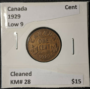 Canada 1929 Low 9 Cent 1c KM# 28 Cleaned    #299