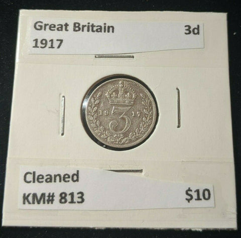 Great Britain 1917 Threepence 3d KM# 813 Cleaned #027      16B