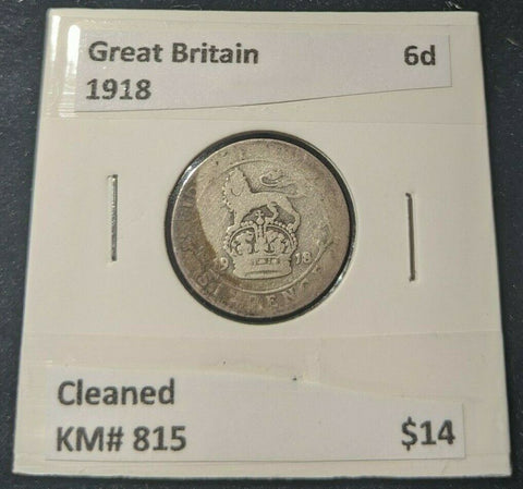 Great Britain 1918 Sixpence 6d KM# 815 Cleaned  #009