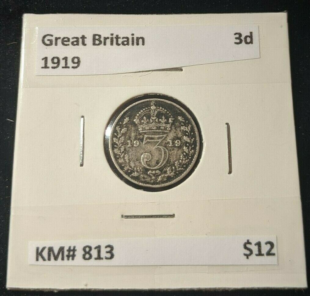 Great Britain 1919 Threepence 3d KM# 813  #001      16B