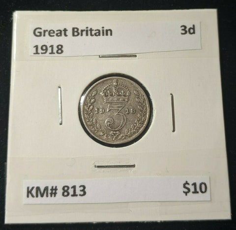 Great Britain 1918 Threepence 3d KM# 813  #024      16B