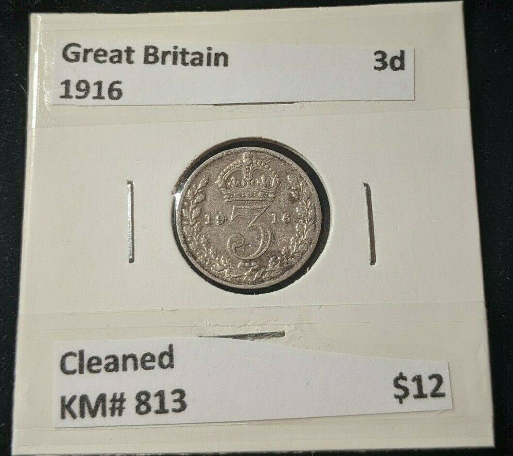 Great Britain 1916 Threepence 3d KM# 813 Cleaned #032      16B